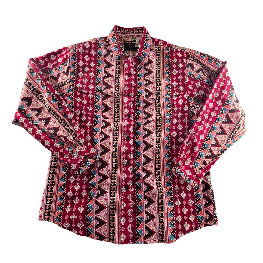 Frontier Series Vintage 90s Womens XL Red Southwestern Geometric Western Shirt